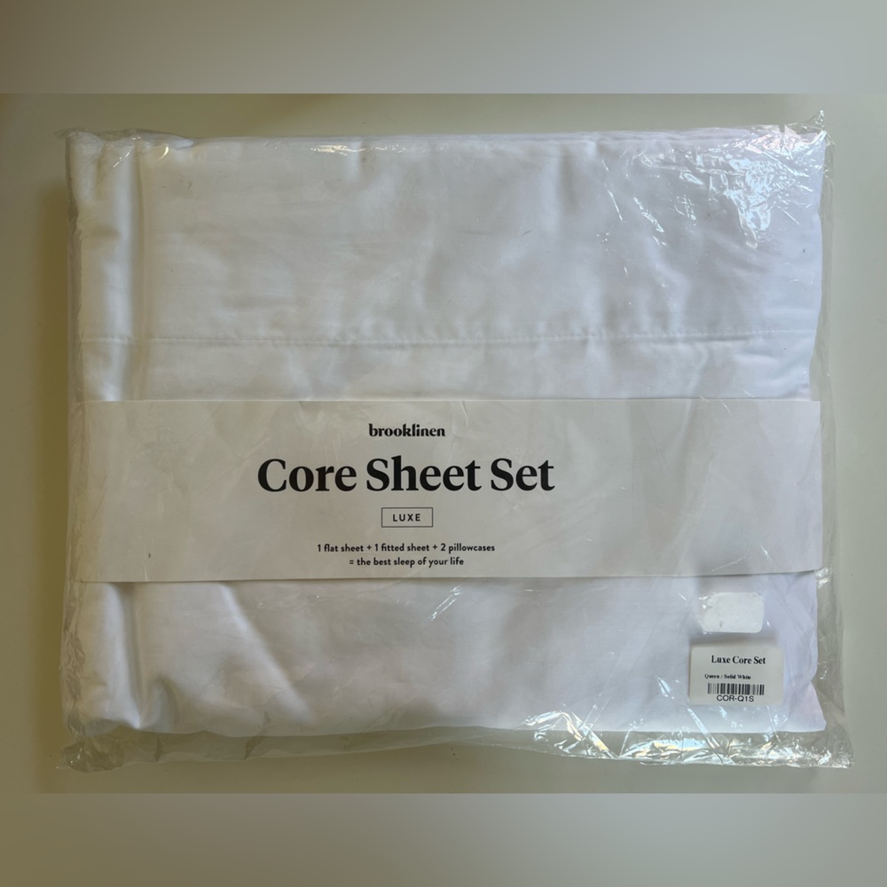 Brooklinen Queen Luxe Core Sheet Set (flat sheet, fitted sheet,& 2 pillow cases